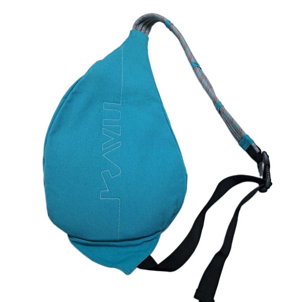 KAVU Rope Sling Bag Canvas Crossbody Backpack Blue Green Aqua Teal Messenger - Picture 6 of 6